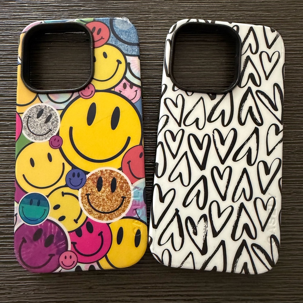 CASELY Colorful Smiley & Black Heart Graphic Phone Case Duo - iPhone 14 PRO